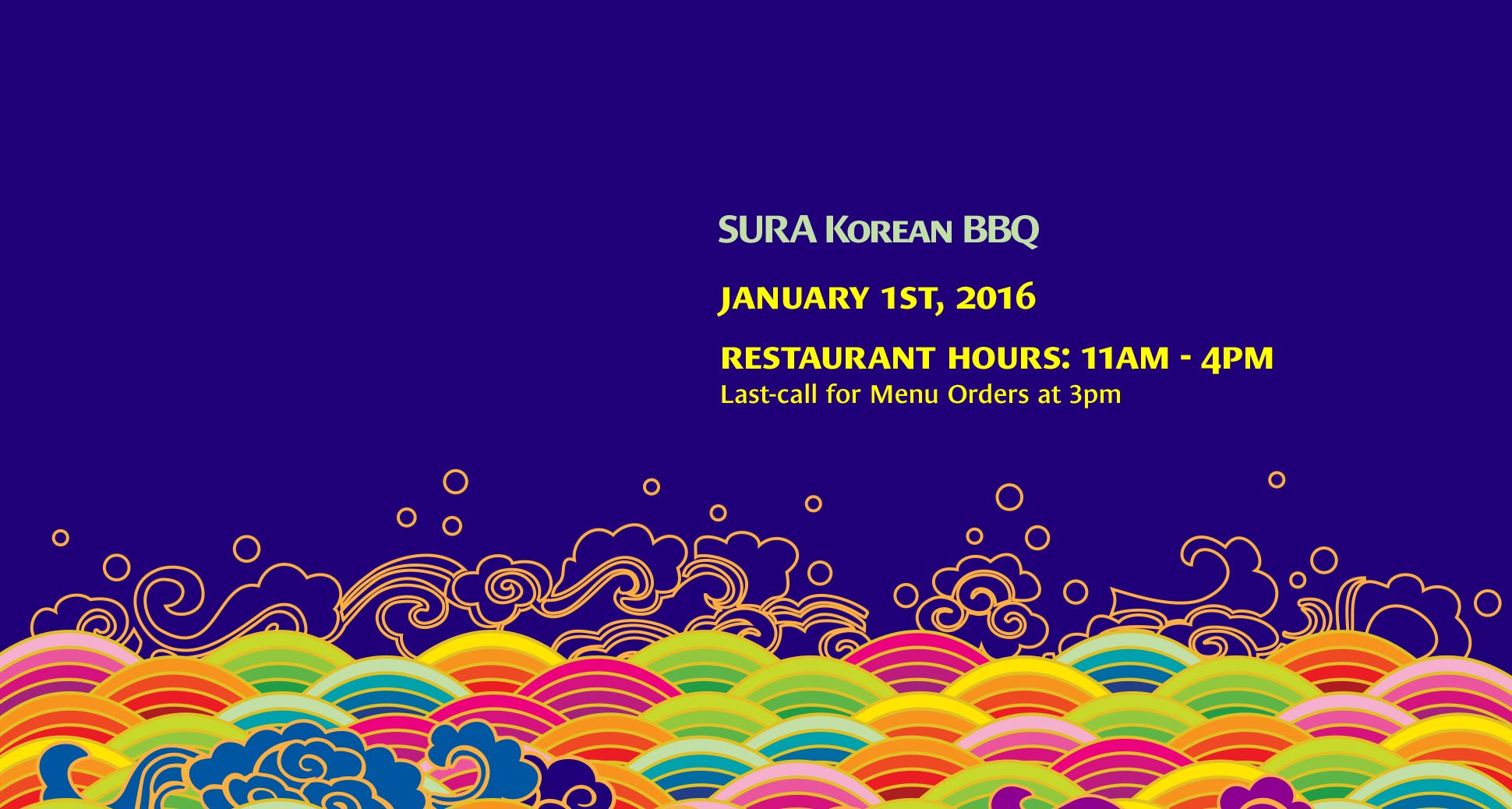 Happy new year! Restaurant hours on January 1st, 2016